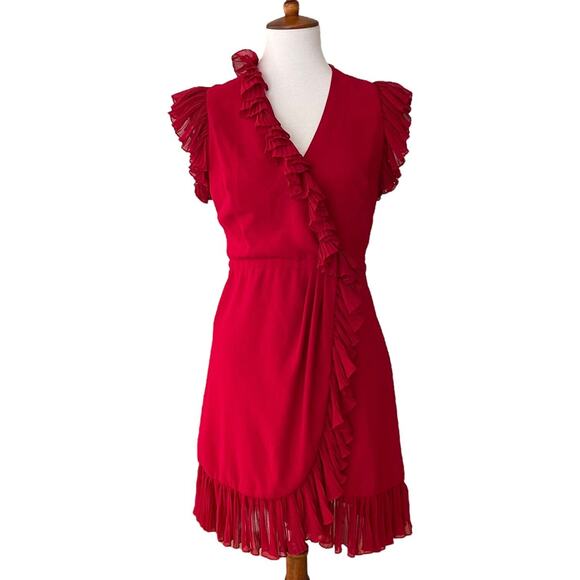Jill Jill Stuart Carmine Red Ruffle Flutter Trim V-Neck A-Line Dress Size 6 - Picture 1 of 12